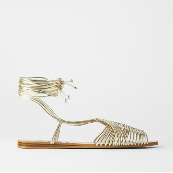 Zara Metallic Gold Strappy Sandals - Picture 1 of 6